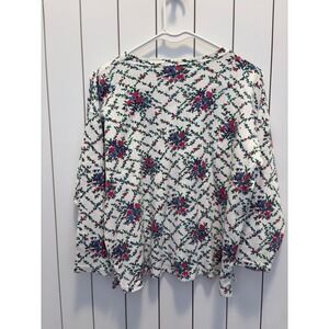 Cape Isle Knitters Floral Top Womens XL White Ribbed Long Sleeve Cottagecore